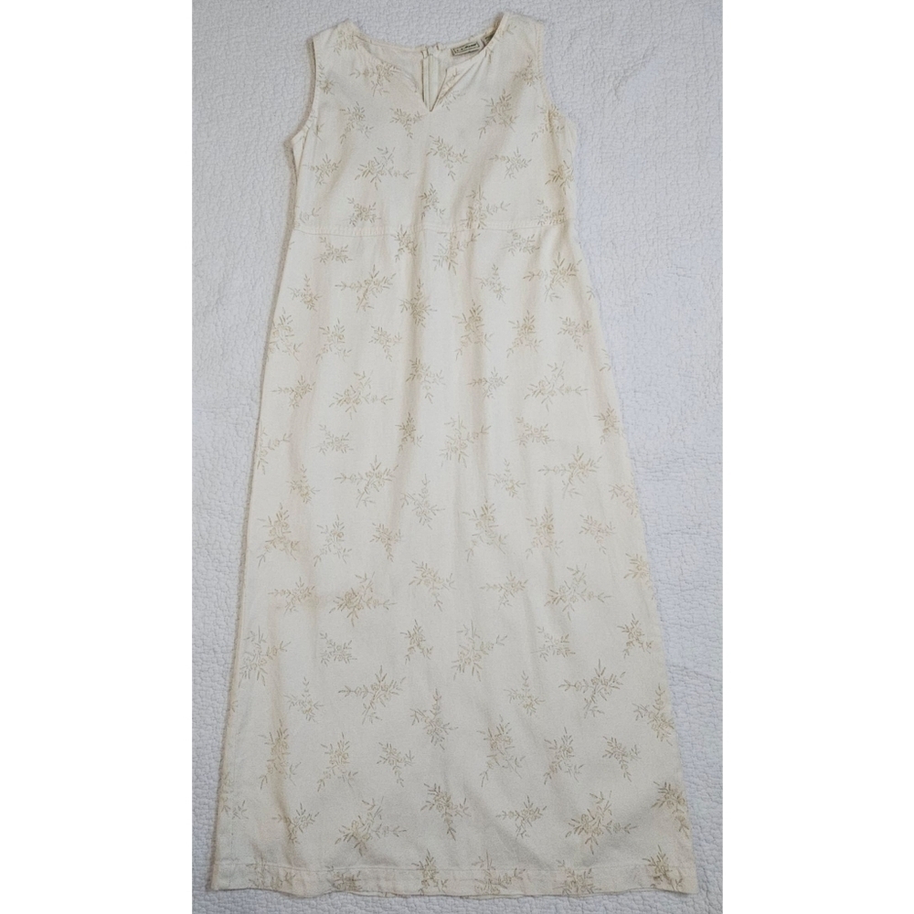 NWT L.L. Bean Comfort Cotton Tencel Cream Floral Sleeveless Maxi Dress